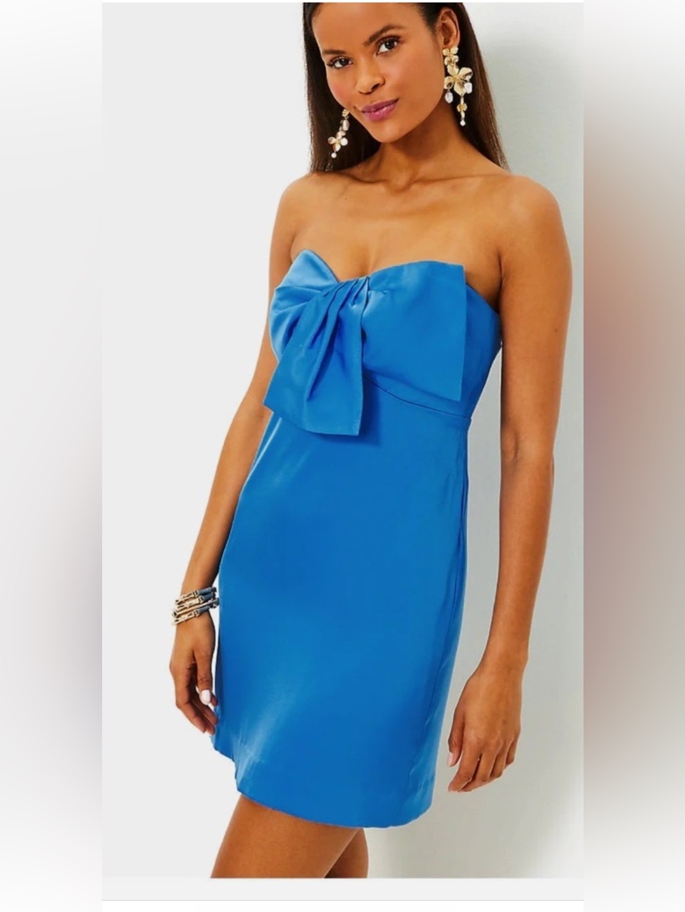 Lilly Pulitzer Carlynn Strapless Satin Bow Mini Dress Morelle Blue Size